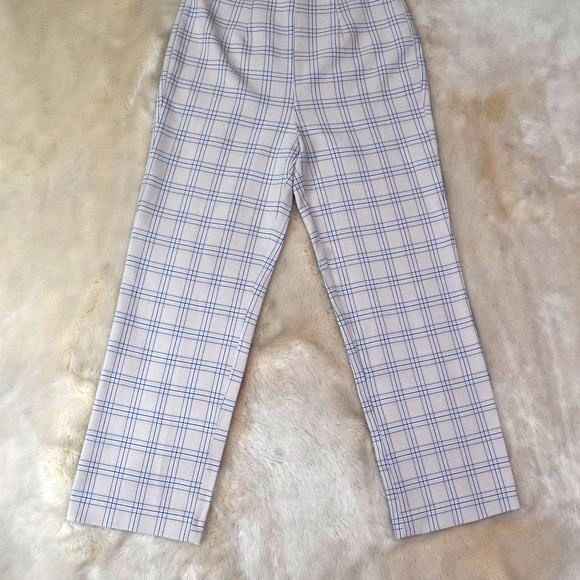 Womens Dress Pants Small Plaid Beige Blue Cropped Capris Preppy Casual Slacks - Picture 14 of 14